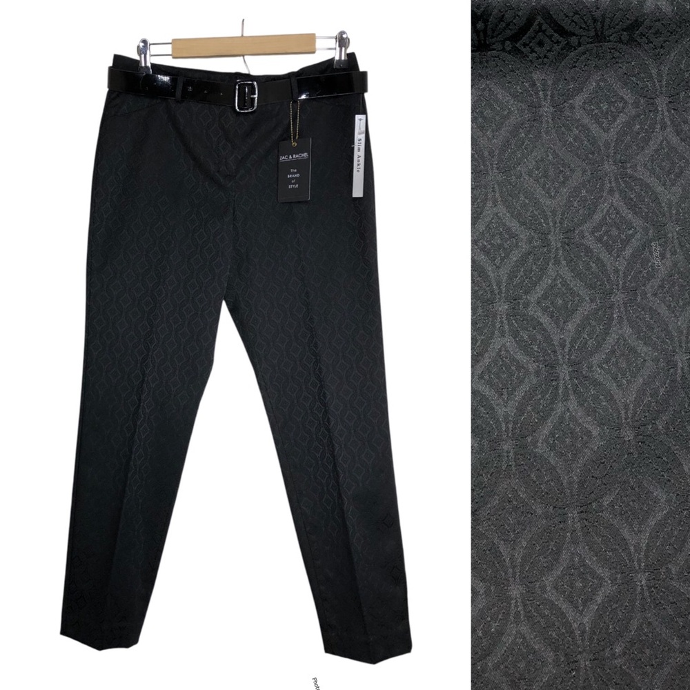 Zac & Rachel Black Jacquard Flattering Slim Ankle Versatile‎ Stylist Pants 8